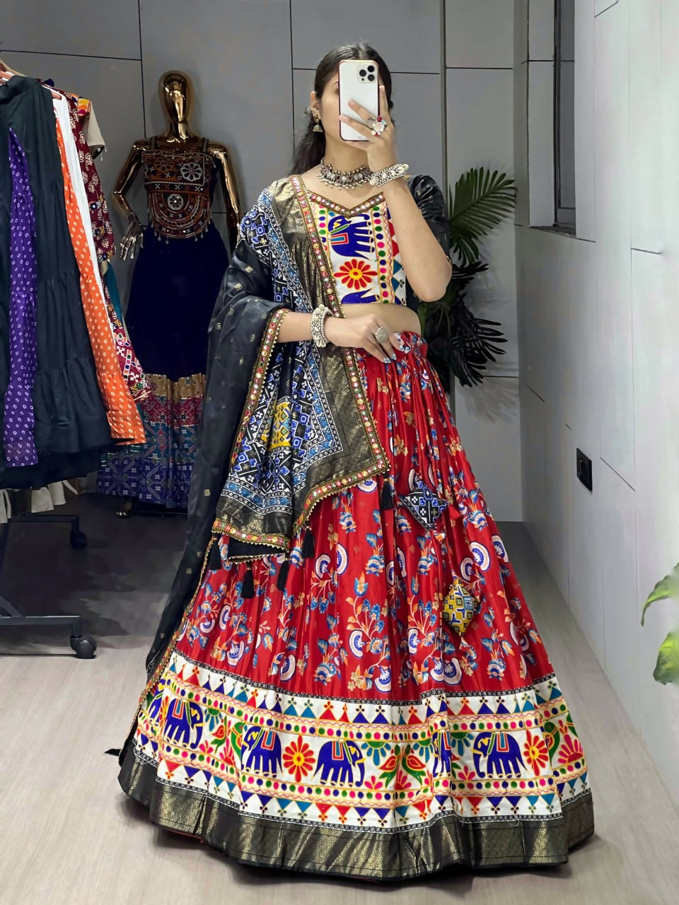 Yash Enterprise Red Silk Embroidery Semi Stitched Navratri Chaniya Choli - Dista