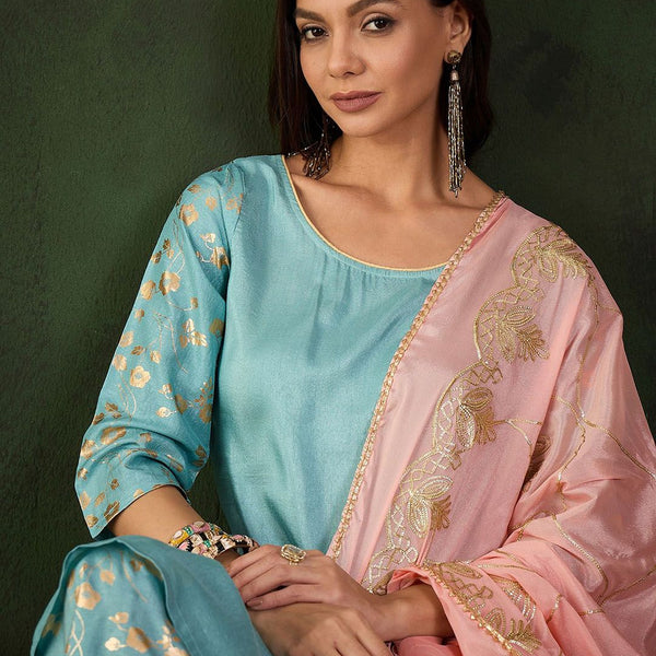 Sangria Woven Design Kurta & Palazzo With Dupatta - Distacart