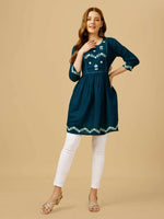 Thumbnail for Aastha Fashion Women's Blue Viscose Rayon Embroidered Casual Top - Distacart