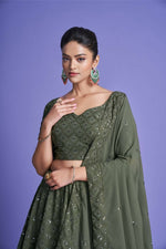 Thumbnail for Aastha Fashion Women's Mehendi Diamond Georgette Thread & Sequins Embroidery Party Wear Lehenga Choli - Distacart