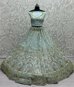 Thumbnail for Jyoti Fashion Women's Sky Blue Bridal Net Fancy Sequins with Multi Thread Embroidered & Handwork Wedding Lehenga Choli - Distacart