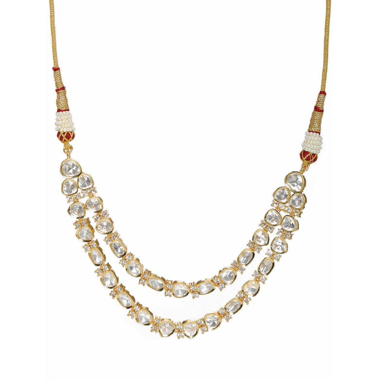 Double Layered Kundan and American Diamond Neckpiece (Gold) - Ruby Raang - Distacart