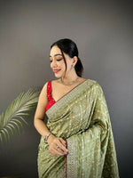 Thumbnail for Joban Fashion Mehendi Green Bandhej Bandhani Vichitra Silk Bandhani Prints Saree