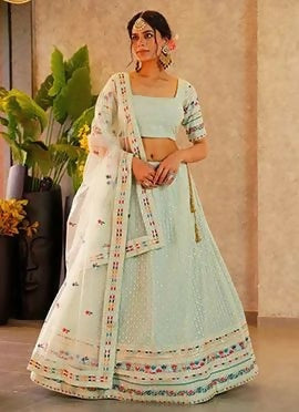 Lehenga Mart Sky Star Faux Georgette Designer Bollywood Style Wedding Wear Lehenga Choli - Dista