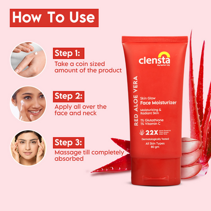 Clensta Red Aloe Vera Skin Glow Face Moisturizer - Distacart