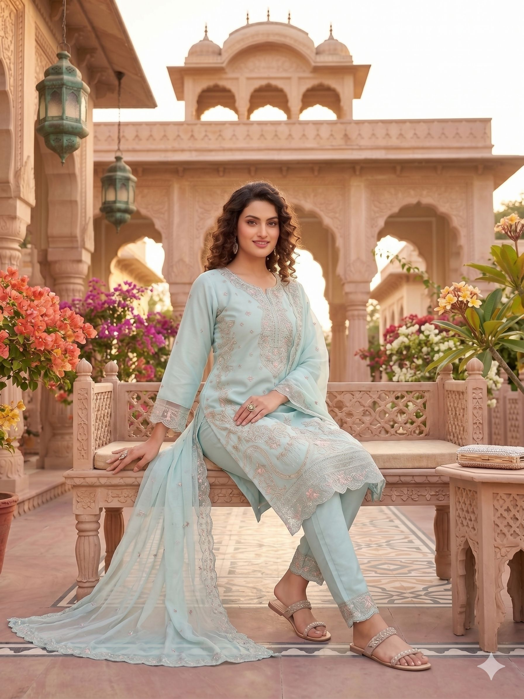 Teeya Creation Womens New Trendy Silk With Heavy Embroiedery With Sequence Work Kurta Set - Dista