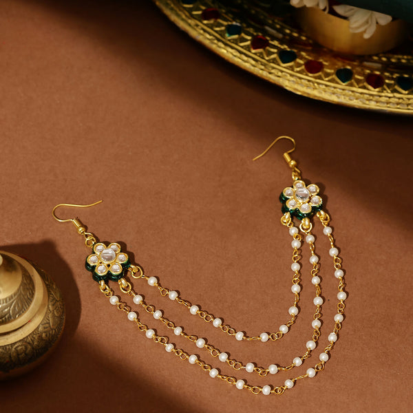 Ruby Raang Gold Green Meenakari & Pearl Hair Jewelry - Distacart