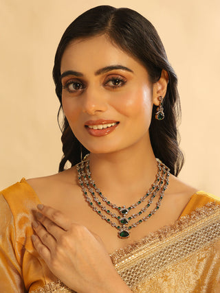 Nuyug 18K Gold Plated Emerald Elysian Layered Necklace Set