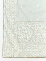 Thumbnail for Green Organza Geometric Embroidered Saree with Unstitched Blouse Piece - Roozal - Distacart