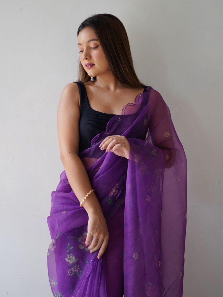 Anouk Floral Printed Organza Saree