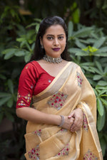 Thumbnail for Yellow Pure Linen Ethnic Motifs Saree with Unstitched Blouse - Hiral Fashion - Distacart