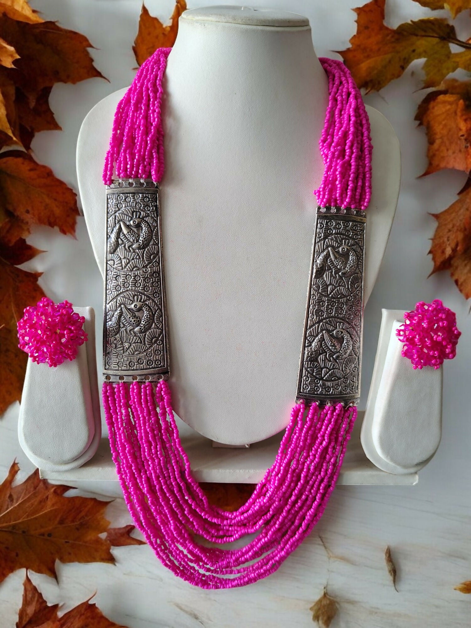 Inhanns Saree Shobha Statement Necklace & Earring Set - Pink Necklace With Earrings - Distacart