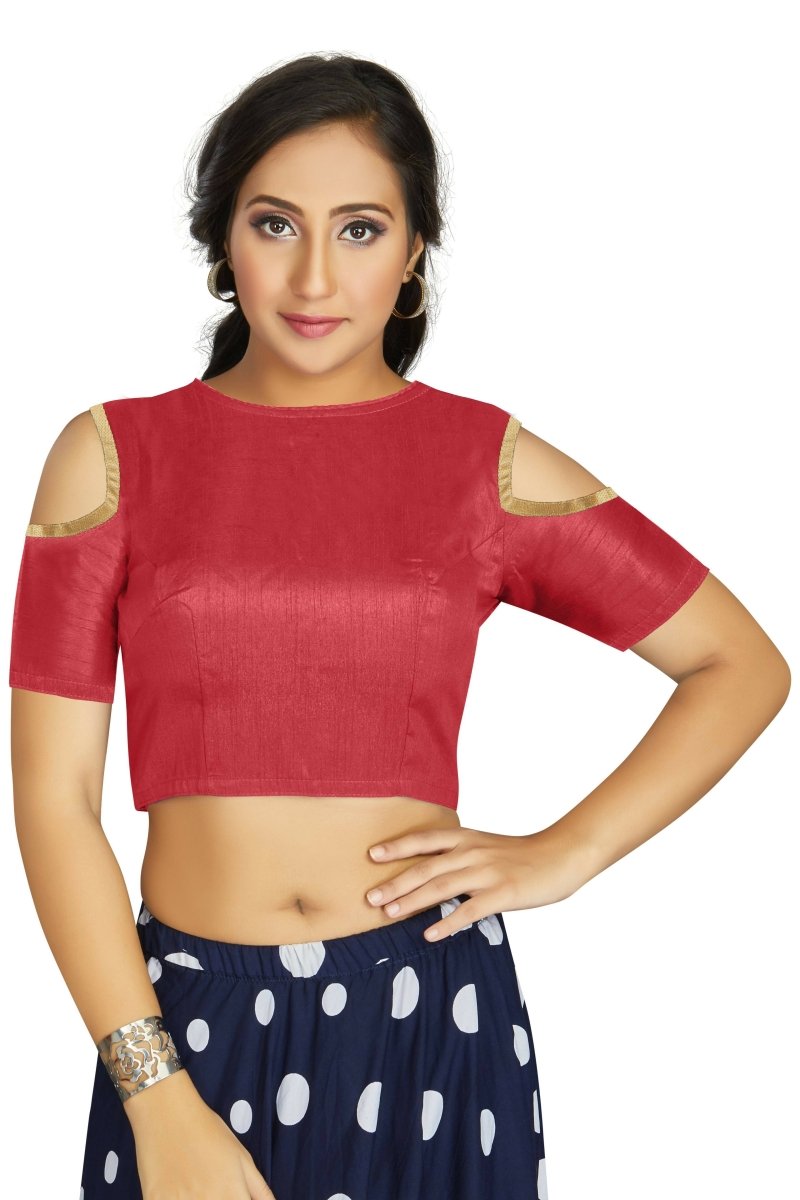 Aastha Fashion Women's Gajri Art Silk Cold Shoulder Sleeve Readymade Blouse - Distacart