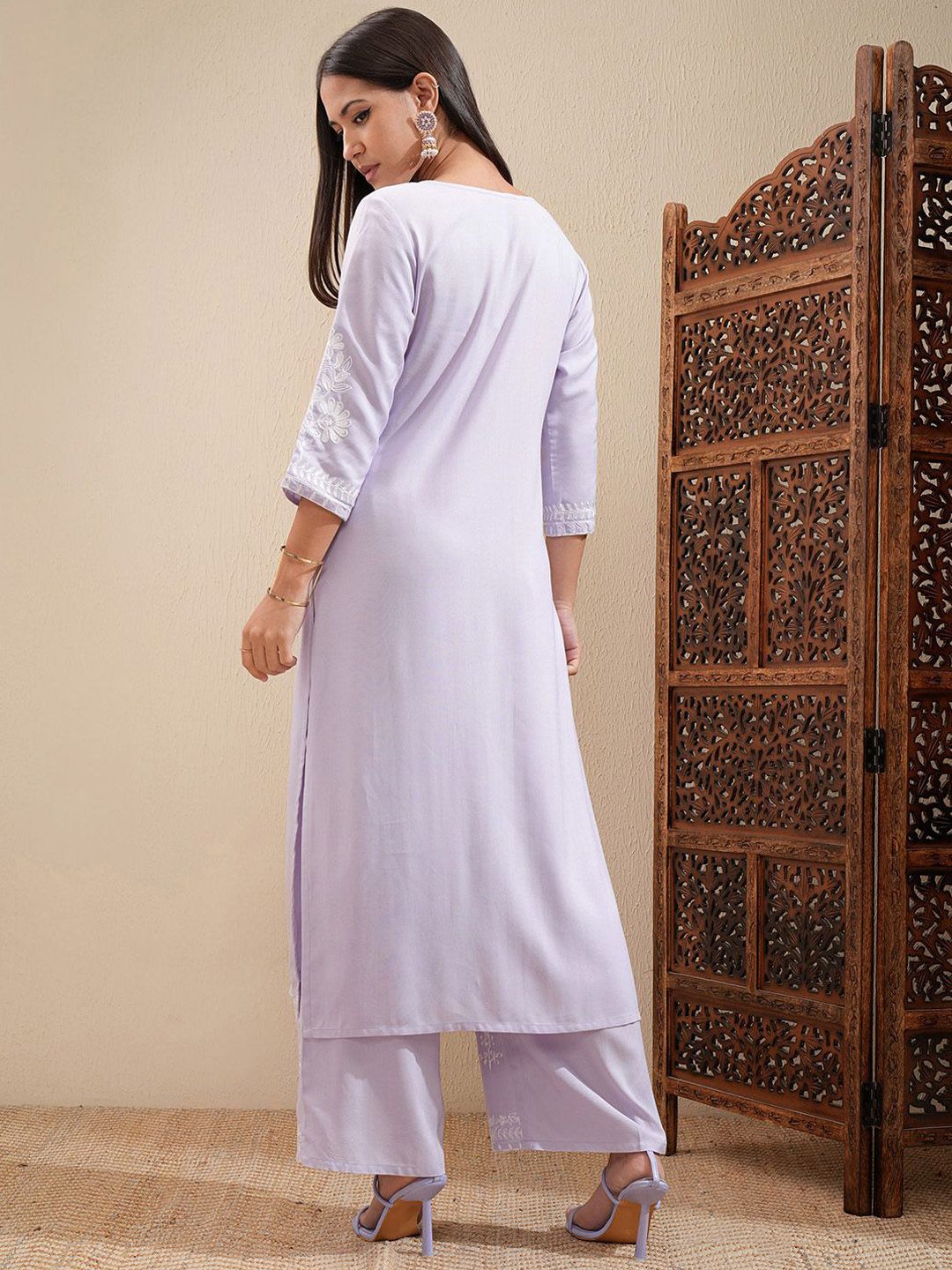 Vishudh Floral Embroidered Straight Kurta with Palazzos