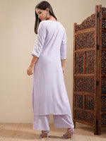 Thumbnail for Vishudh Floral Embroidered Straight Kurta with Palazzos