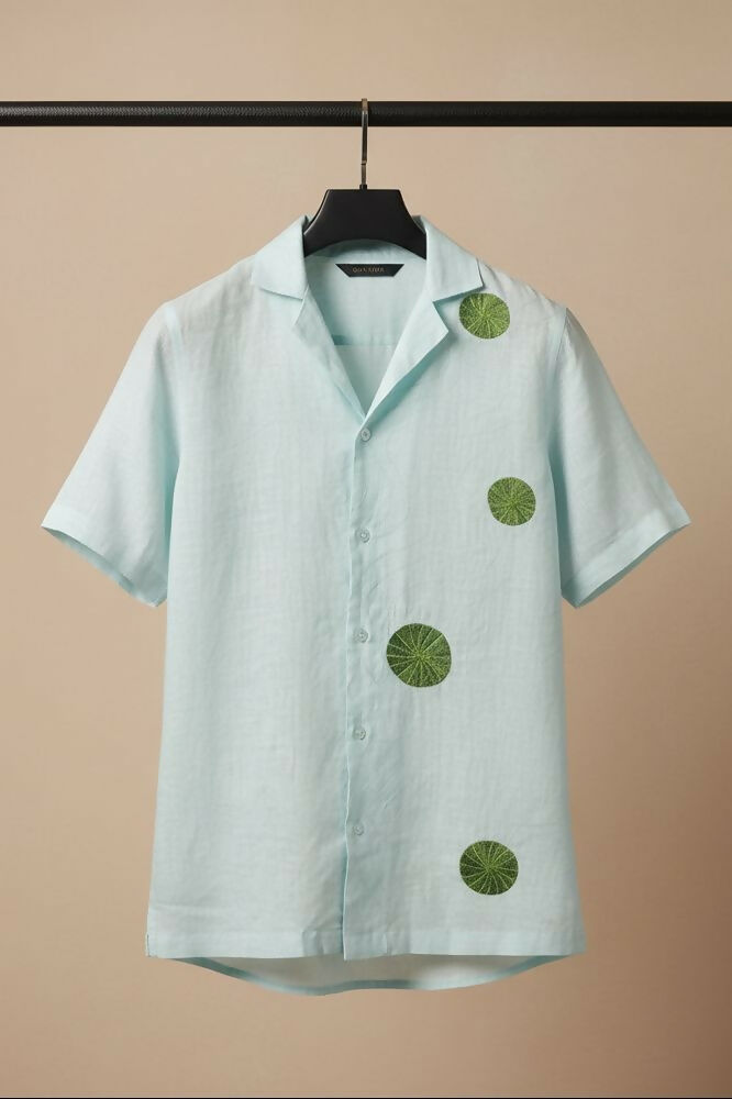 Celeste — Blue Embroidered Linen Shirt by Hilo Design - Dista