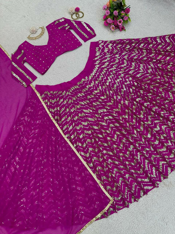 Jyoti Fashion Women's Wine Faux Georgette Sequins with Thread Embroidered Designer Lehenga Choli Set - Distacart