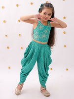 Thumbnail for Lil Drama Khilkhilahat Green Crop Top and Dhoti SeT For Girls