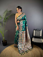Thumbnail for Joban Fashion Meenakari Teal Green Woven Soft Silk Saree