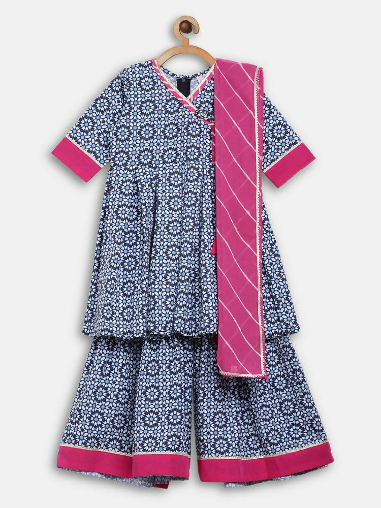 Ahalyaa Multi Crepe Printed Kids Kurta Sharara Set With Dupatta For Girls - Distacart