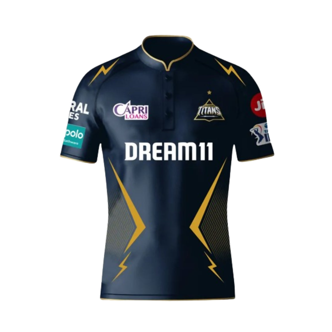 Gujarat Titans Men's Navy Blue And Gold Half Sleeves Jersey - Distacart
