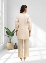 Thumbnail for Joban Fashion Cream Linen Embroidered Readymade Cord Set - Distacart