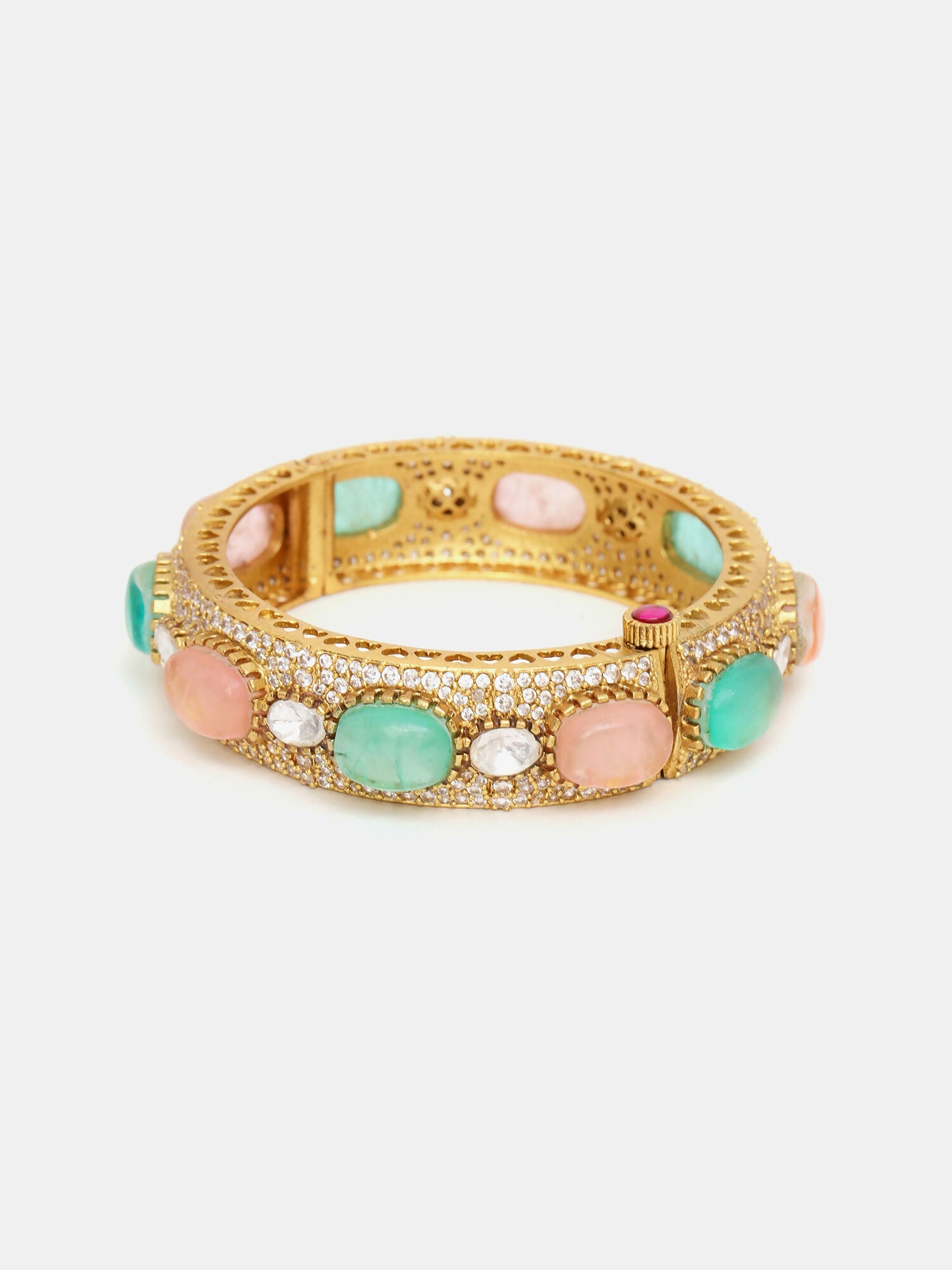 Ruby Raang 22k Gold Polished Multi Kundan Bracelet