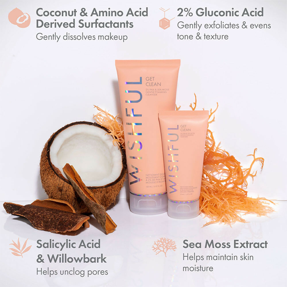 Wishful By Huda Beauty Get Clean 2% PHA & Sea Mossgentle Foaming Cleanser - Korean Skincare - Distacart