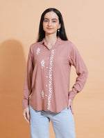 Thumbnail for Pahnaz Modal Chikankari Handwork Shirt-Brown - Dista