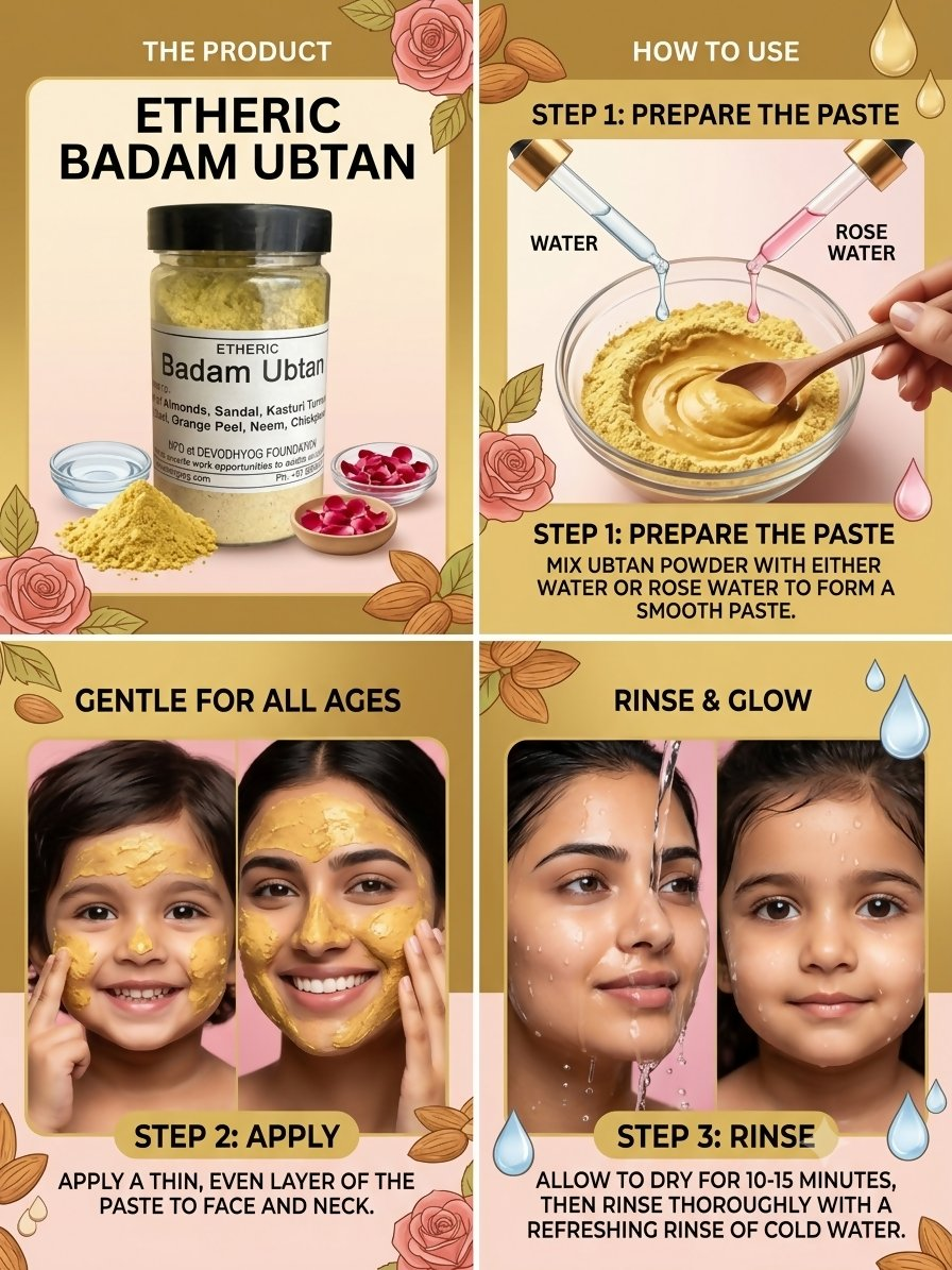 Etheric Badam Ubtan | Ayurvedic Almond Ubtan for Glowing, Radiant & Naturally Bright Skin Face Pack - Dista