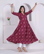 Thumbnail for Miravan Womens Maroon Floral Printed Angrakha Style Kurta - Dista