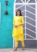 Thumbnail for Alvano Printed Beautiful Straight Kurti with Pant and Dupatta set for Women and Girls (Yellow) - Distacart