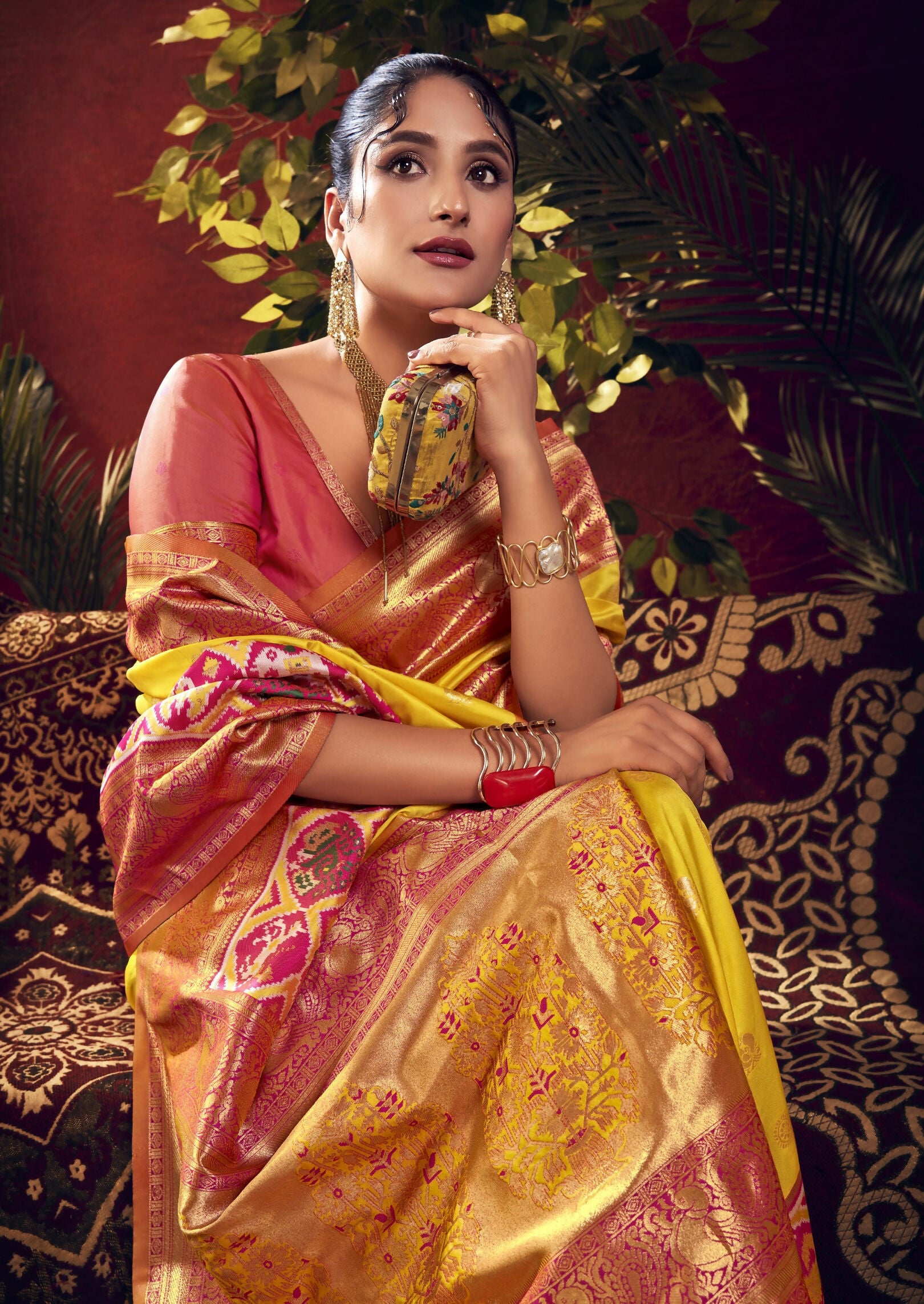 Vishnu Weaves Women's Yellow Paithani Silk Saree with Blouse - Distacart