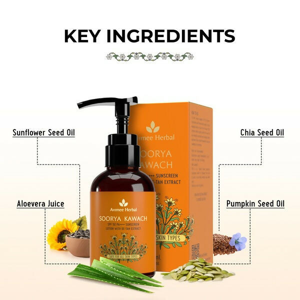 Avimee Herbal Soorya Kawach SPF 50 PA++++ De-Tan Sunscreen Lotion - Distacart