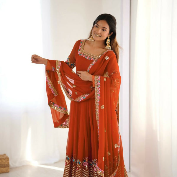 Teeya Creation Fenta Color Heavy Georgette Wedding Wear Embroidery Work Long Gown