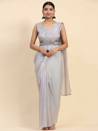 Thumbnail for Grey Satin Solid Ready to wear Saree with stitched Blouse - Vanita - Distacart