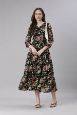 Thumbnail for Souchii Black Floral Chiffon Dress