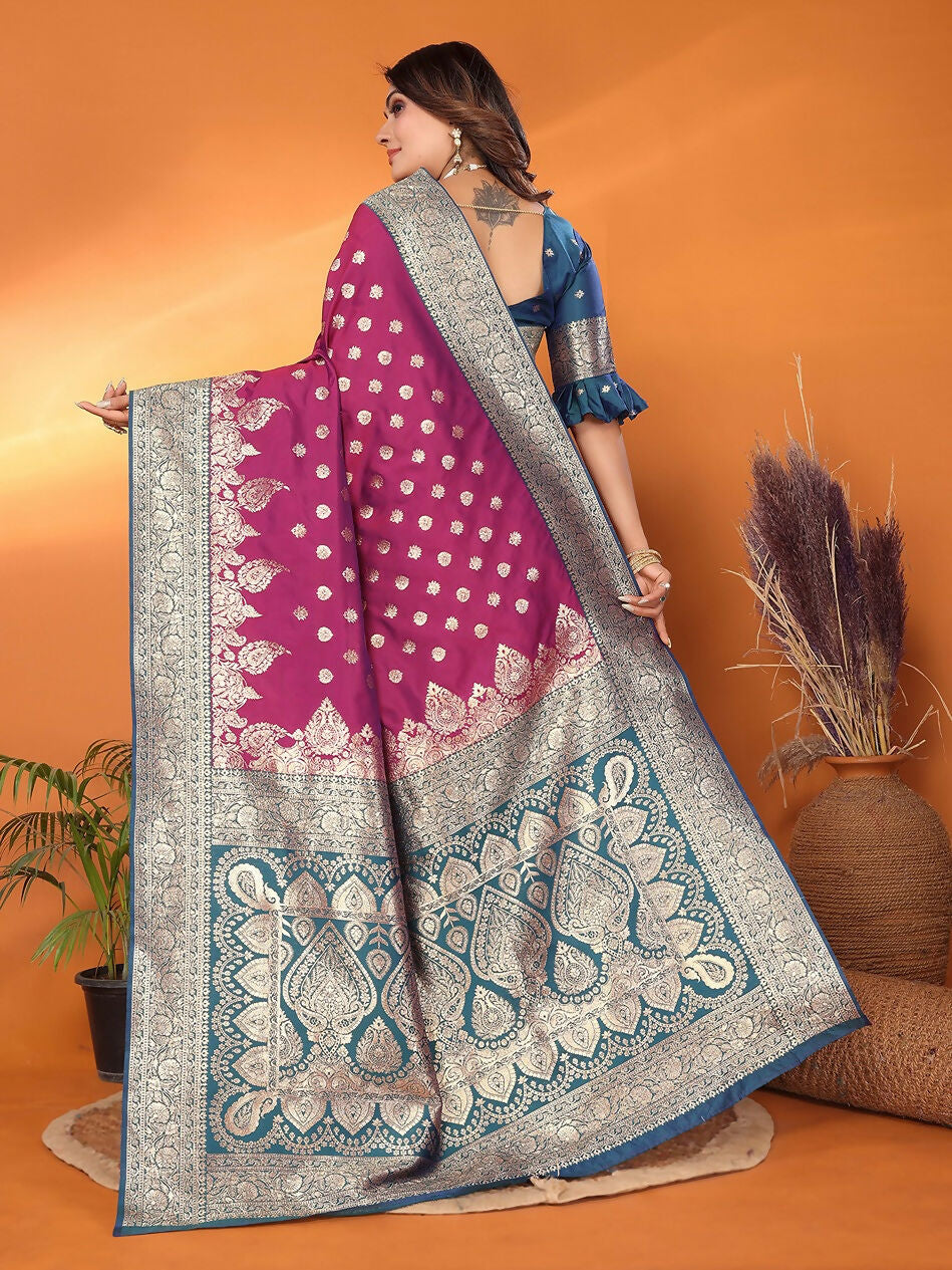 Joban Fashion Banarasi Magenta Woven Soft Silk Saree