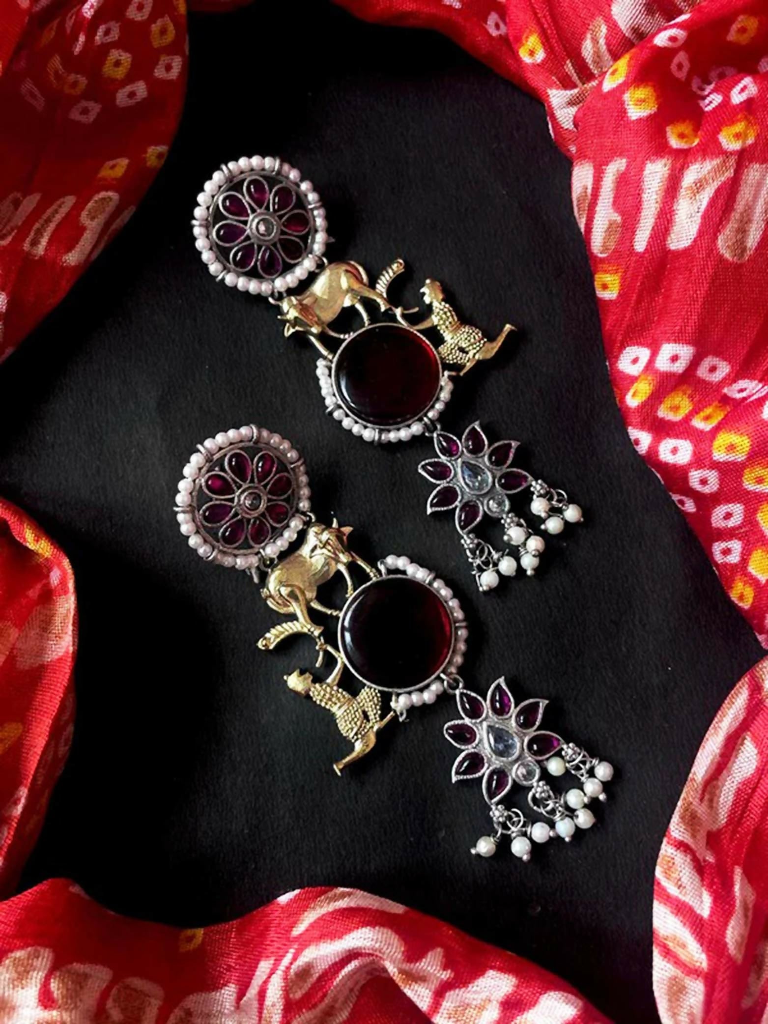 Joban Fashion Women Wine Dual Tone Ethnic Partywear Beaded Earring