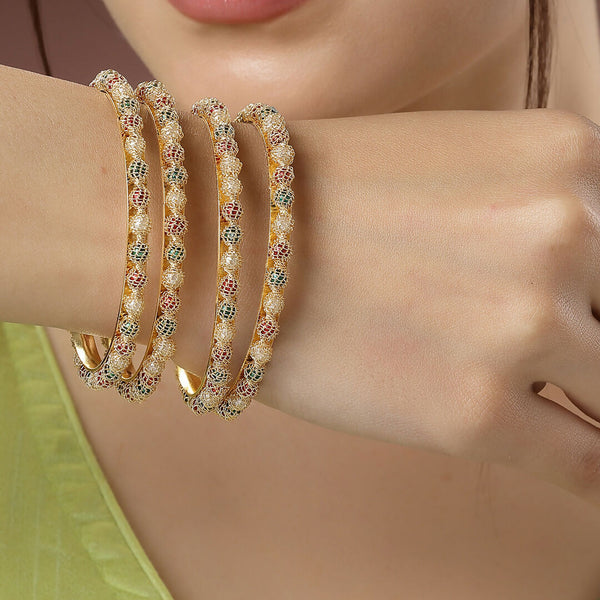 NVR Women's Set of 4 Gold-Plated Beads Handcrafted Traditional Bangles - Distacart