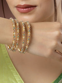 Thumbnail for NVR Women's Set of 4 Gold-Plated Beads Handcrafted Traditional Bangles - Distacart