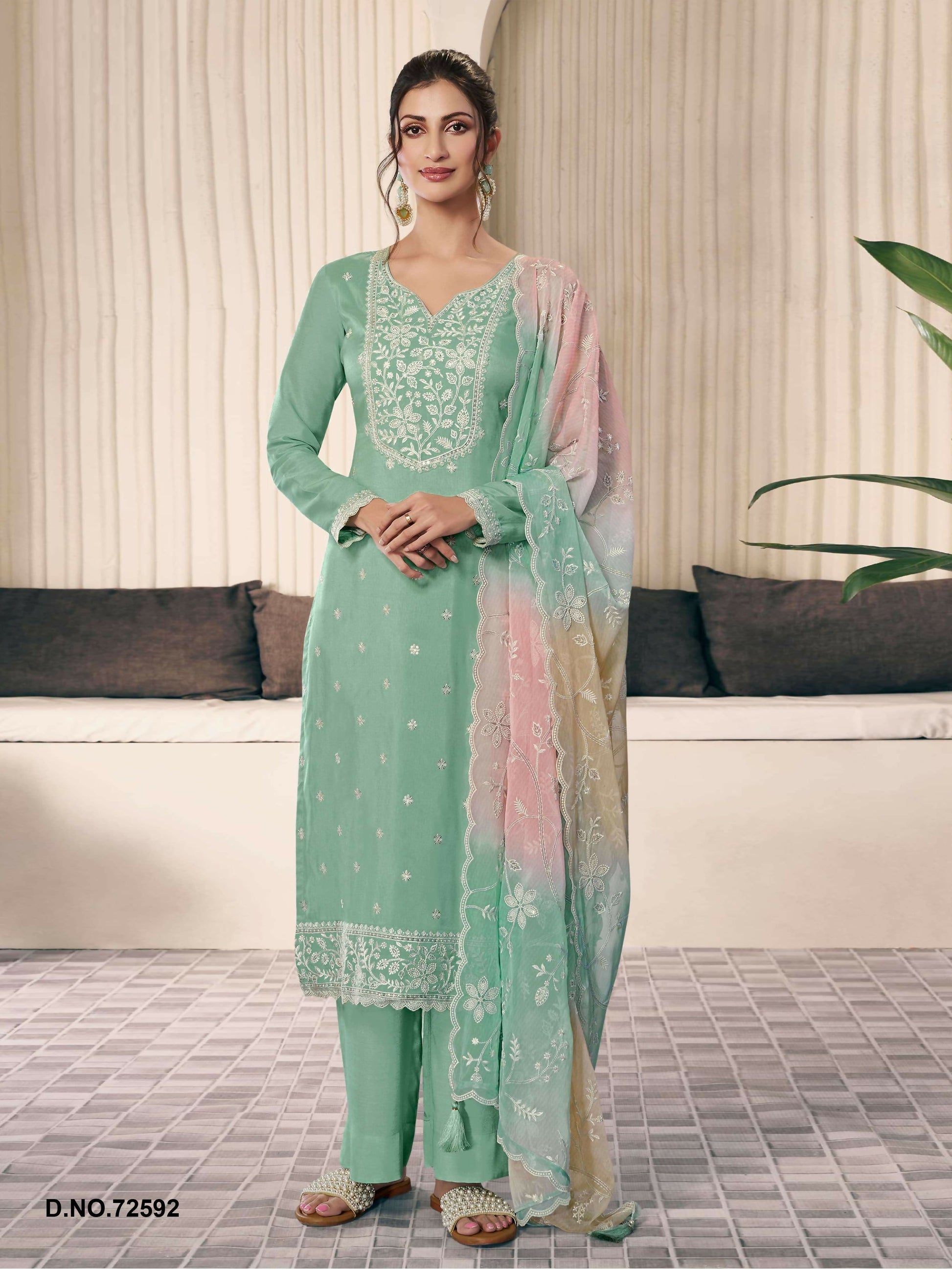 Anaita Green Moonga Silk Stitched Suit with Embroidery Sequence Work - Distacart