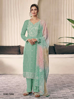 Thumbnail for Anaita Green Moonga Silk Stitched Suit with Embroidery Sequence Work - Distacart