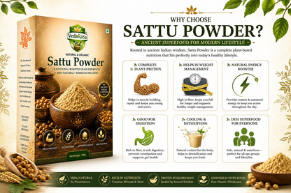VedaRasa Premium Sattu Powder – Organic Roasted Chana Powder - Dista