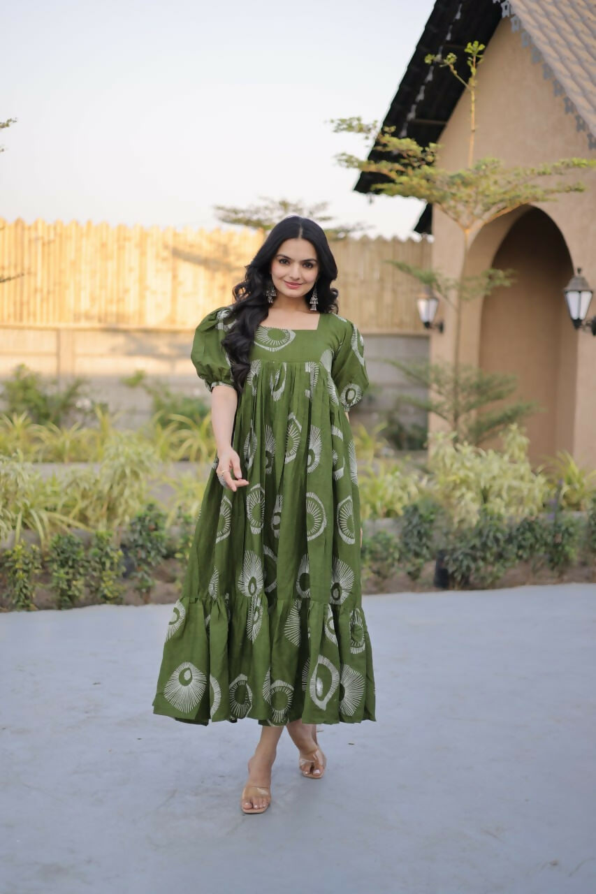 Teeya Creation Womens New Trendy Summer War Printed Cotton Gown Set-Green - Dista