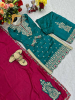 Thumbnail for Teeya Creation Womens New Wedding Wear Heavy Embroidery Thread Work Teal Kurta Set - Dista