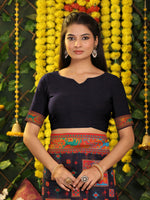 Thumbnail for Astita Linen Cotton Navy Blue Saree