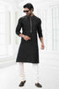 Raivat Ethnic Linen Cotton Thread Work Kurta Pajama In Black Colour - Dista