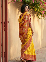 Thumbnail for Astita Yellow Pochampally Silk Saree - Distacart