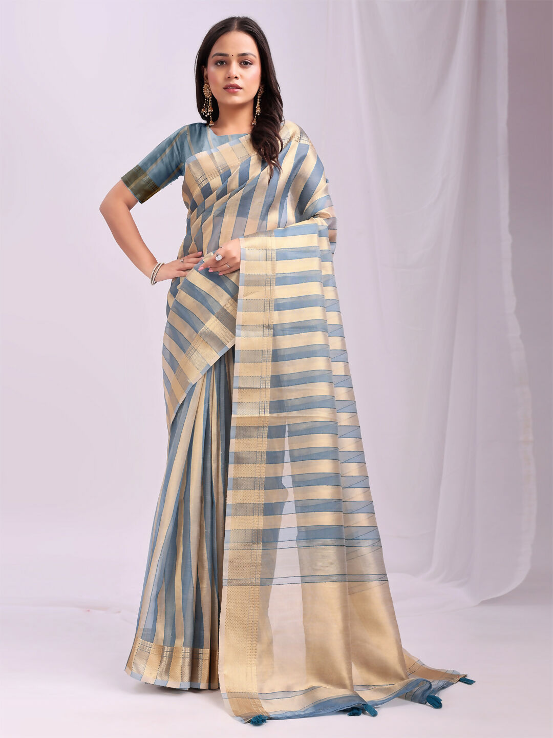 Astita Organza Sky Blue Saree